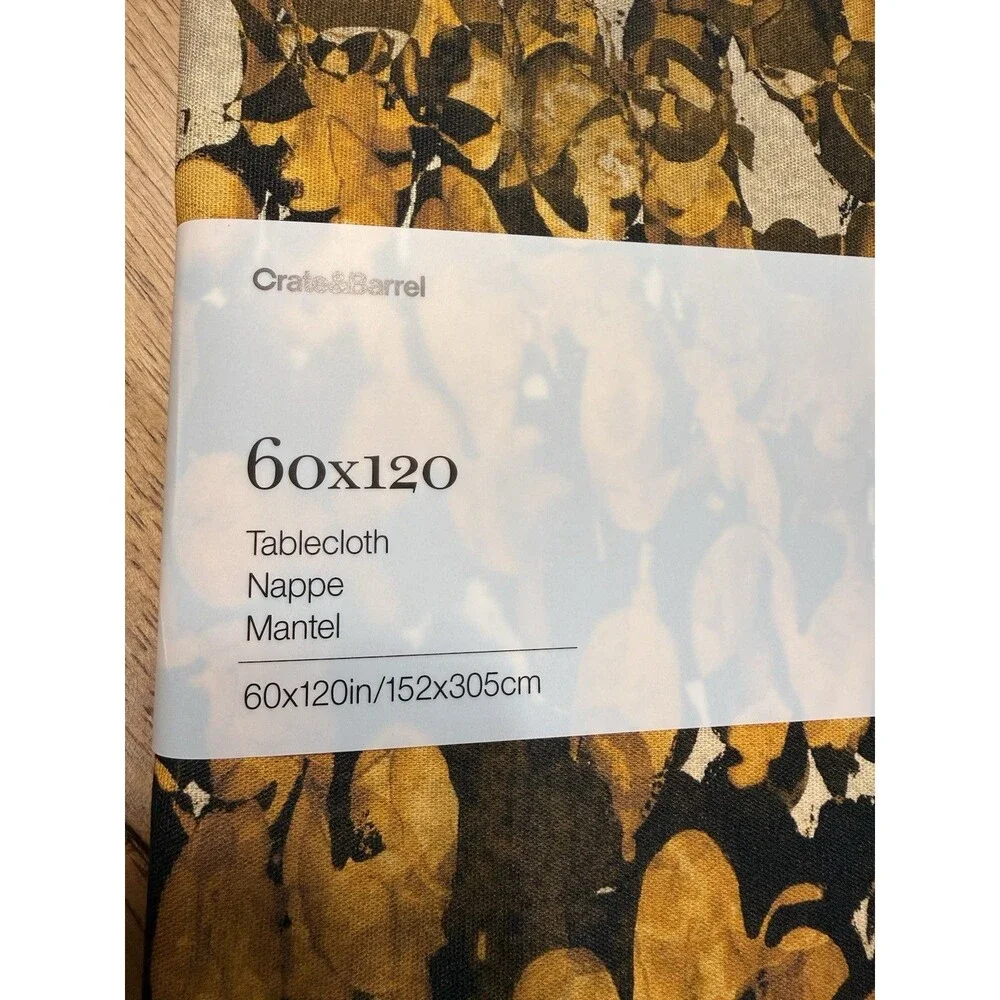 NWT Crate & Barrel 60x120” Tablecloth Yellow Gold Abstract Made Italy Cotton